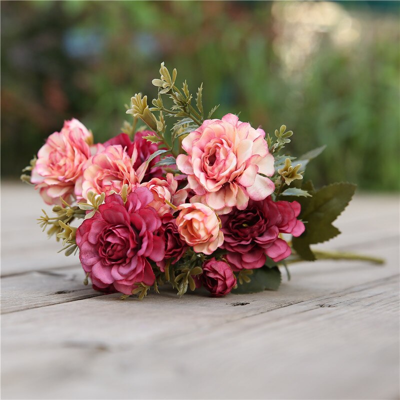 14 blomsterhoveder 1 stk smuk rose pæon kunstig silke blomst lille buket familiesammenkomst forår bryllup dekoration gettin: 5