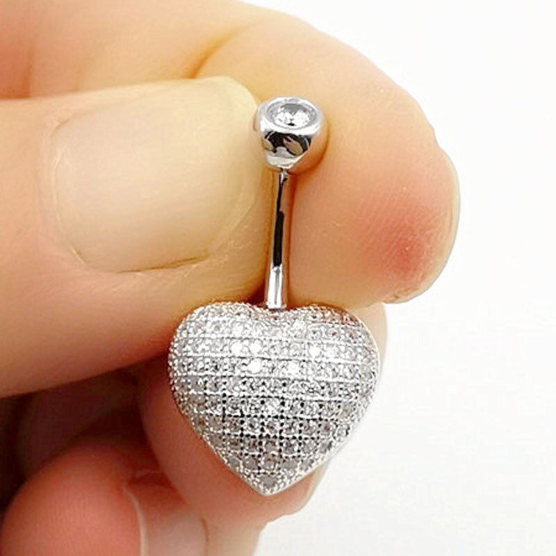 Trendy Volle Zirkon S925 Sterling Silber Herz Bauch Nabel Klar Kristall Taste Ring Piercing Schmuck Körper Bar Luxus