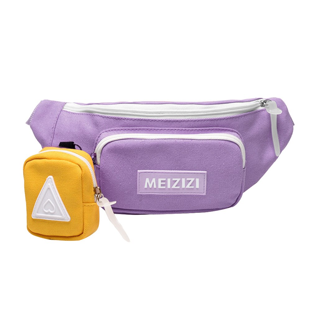 Classic Texture Female Festival Canvas Waist Bag Women Hit Color Zipper Sport Street Chest Belt Pouch: Purple