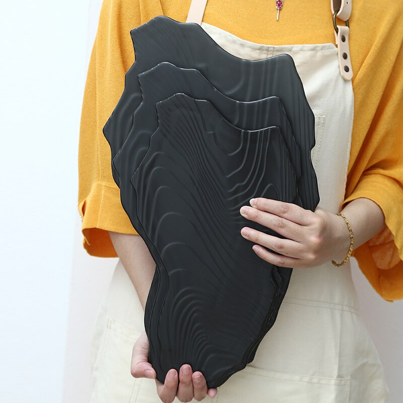 Western Plate Black Irregular Shape Steak Plates Restaurant Food Decoration Plate Swing Fruits tray Porcelain Dish