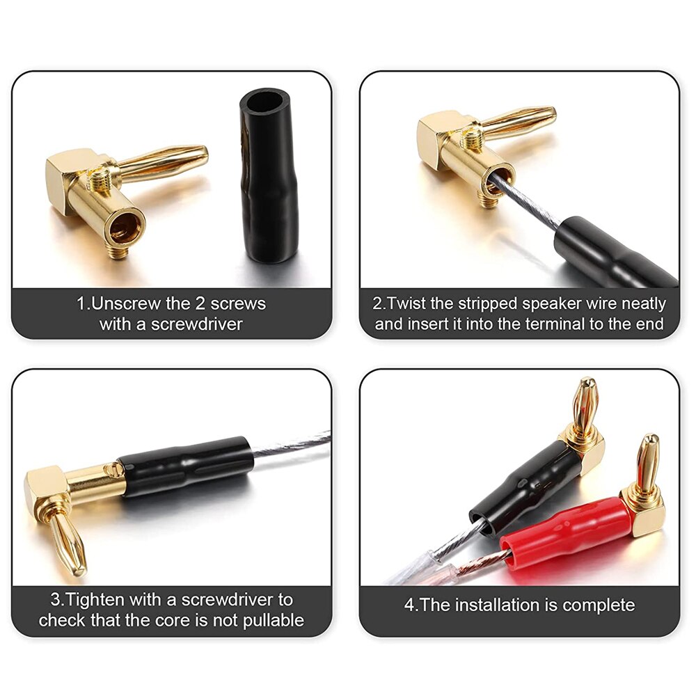 8 Pcs(4 Pairs) HIFI 90 degree banana connetor 3μ 24K Gold plated banana plug Right Angle