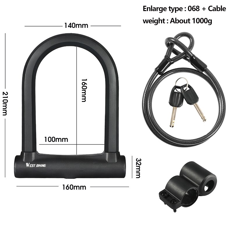 Verrou de vélo en acier allié antivol U Anti-12 tonnes, cisaille hydraulique, câble de sécurité, cadenas, accessoires de moto Scooter: 068 Cable Set