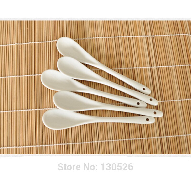 5Pcs Coffee Spoon Kitchen Supply Ceramic Spoon Pure White Bone China Tableware Tea Small Spoon Porcelain Scoop