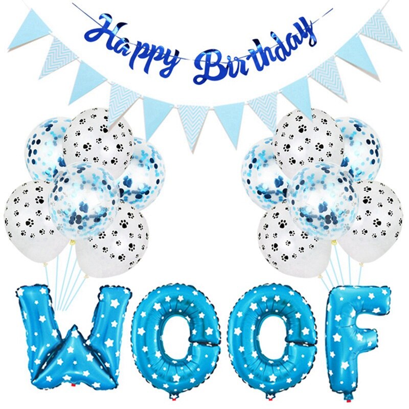 Animal de compagnie chien chat fête d'anniversaire décoration ensemble mignon lettre Woof fête ballon décor chien fête pour animaux de compagnie bannière fournitures d'anniversaire pour animaux de compagnie: blue set
