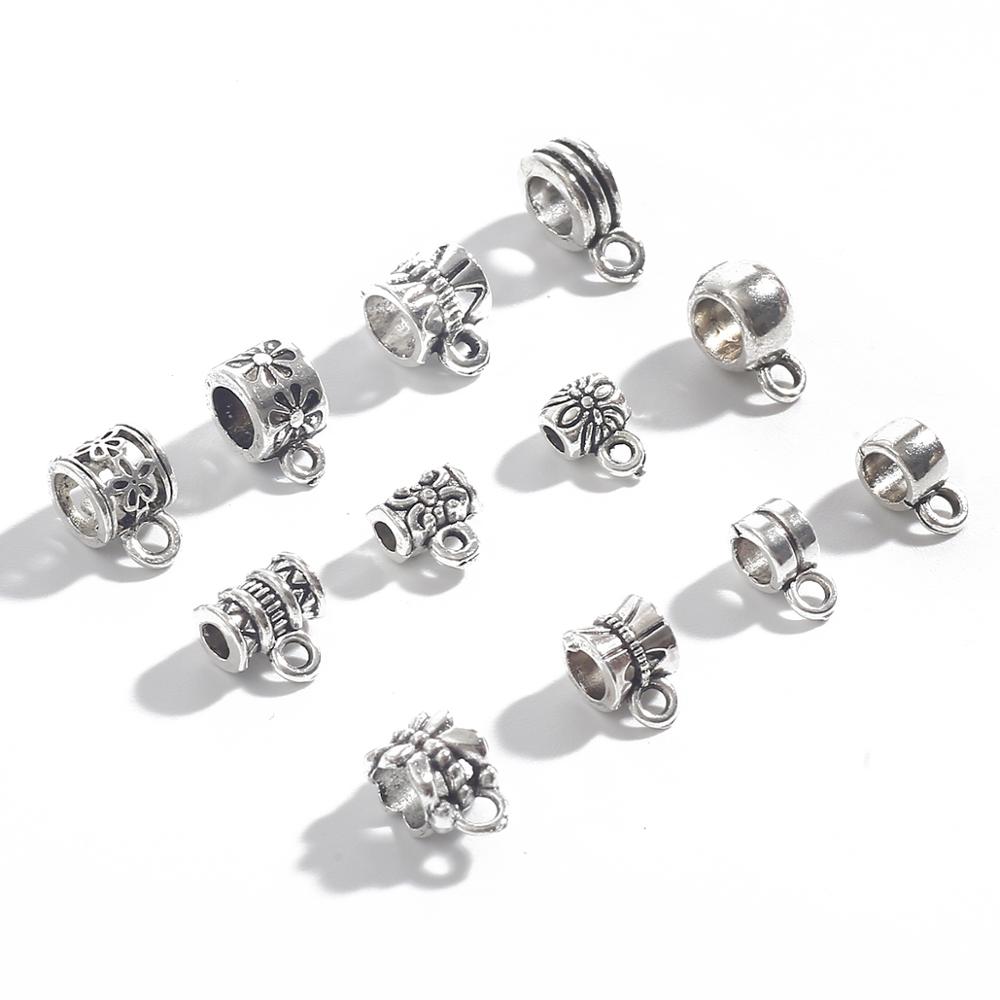 20pcs Bail bead Connector Charms 4-9MM Antique Silver Necklace Clasps for DIY Jewelry Findings Accessories