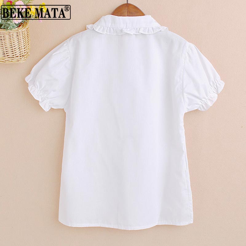 BEKE MATA camicetta bianca per ragazze 2022 estate fiore girare verso il basso colletto scuola adolescente vestiti per ragazze camicie per bambini manica corta