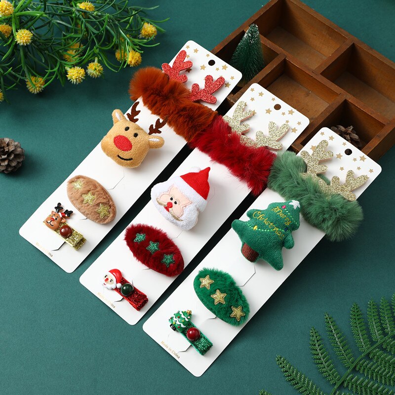 4Pcs Christmas Hairpin Brooch Set Cartoon Lovely Barrettes Accessories for Kids Girls Child Cute Hair Pin Xmas