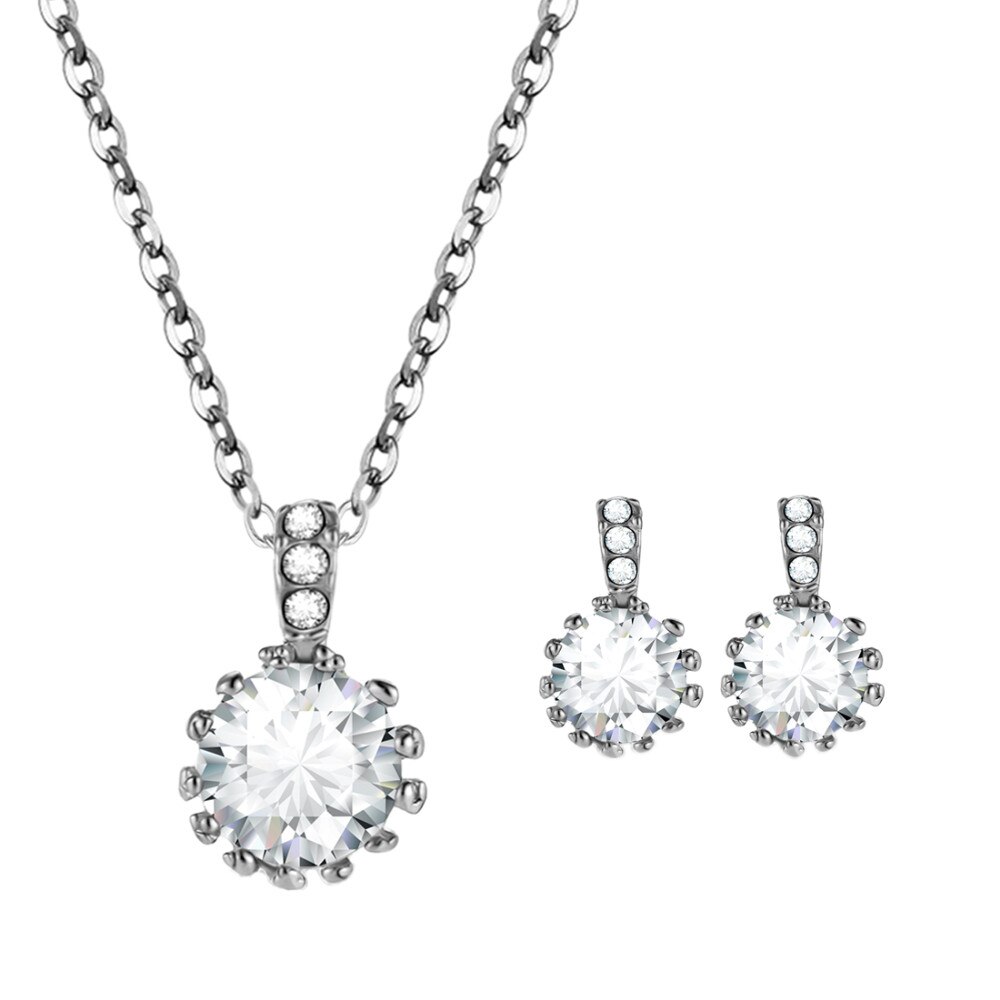 Hesiod 2 Stks/partij Ketting Oorbel Sieraden Set Goud Kleur Alloy Ronde Crystal Uitgeholde Vrouwen Sieraden Sets