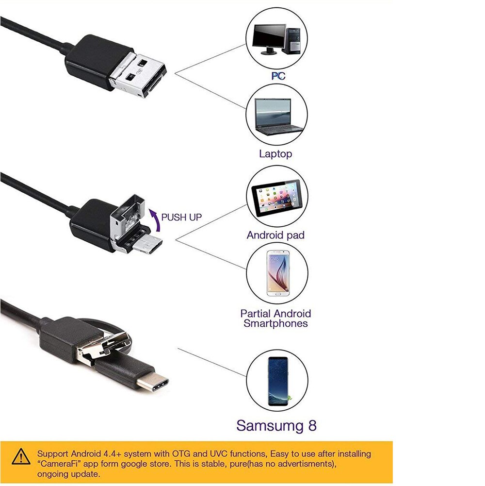 Cámara endoscópica USB Android lente de 8mm 1/2/3.5/5m 720P tubo de serpiente Flexible inspección endoscopio teléfono y PC boroscopio