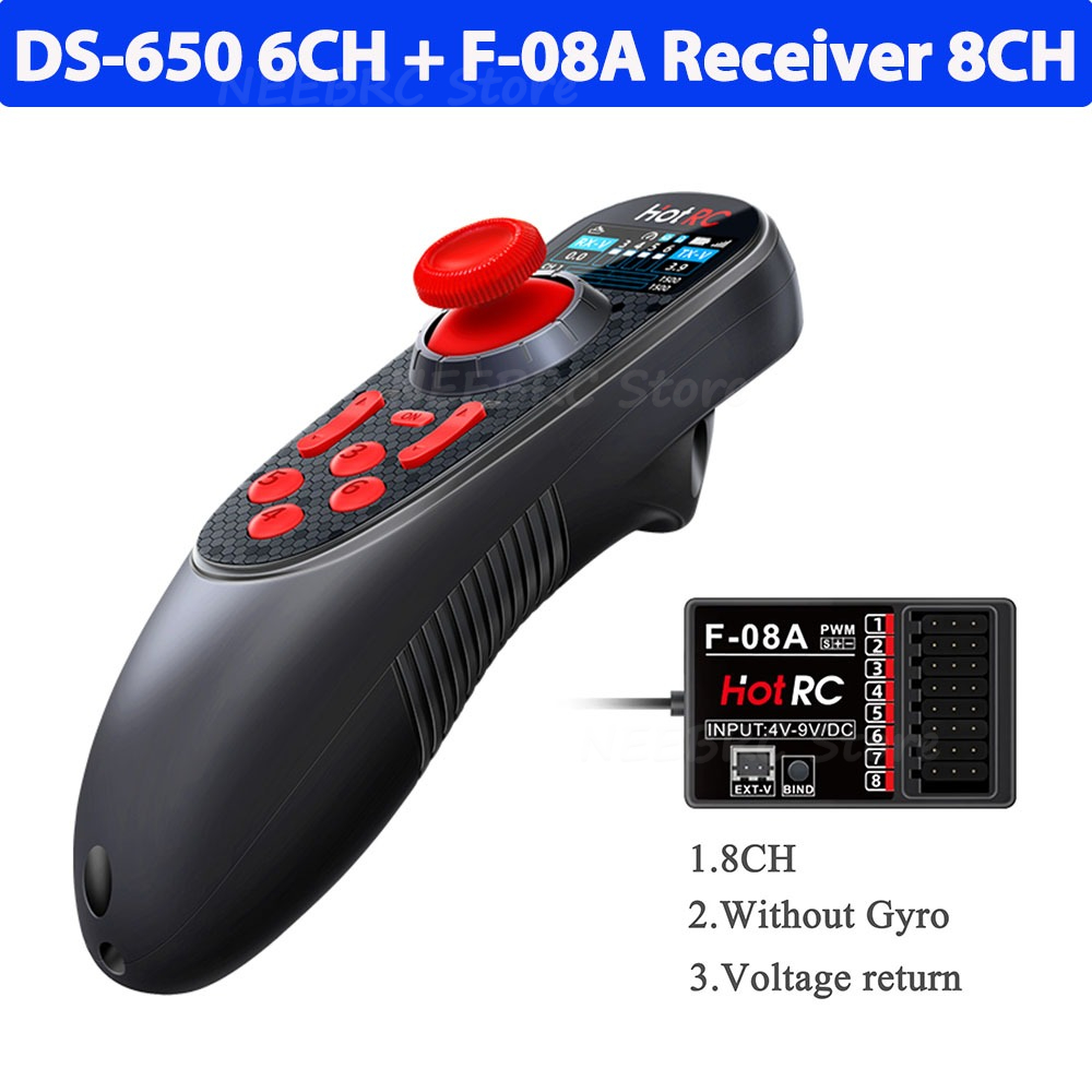 HOTRC DS650 DS-650 6CH 2,4G transmisor de sistema de Radio pantalla a Color Control remoto F-06A F-08A receptor de F-06AT para barco RC DS600: YELLOW