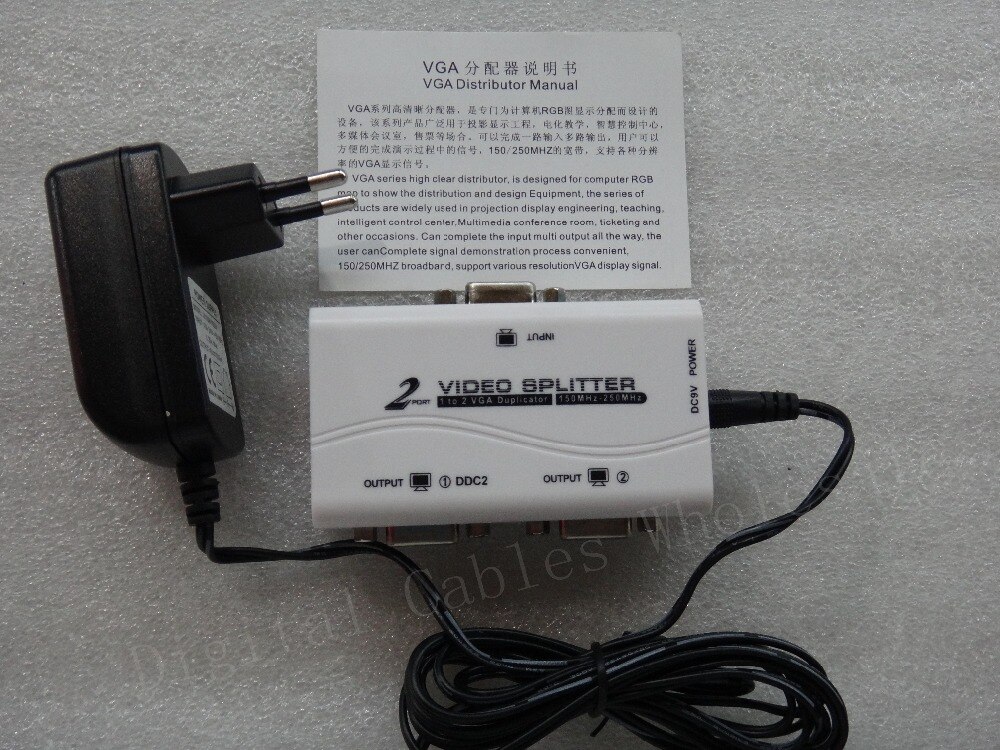 Jaar 1 Naar 2 Poorten Vga Video Splitter Duplicator 1-In-2-Out 250Mhz Apparaat cascadedable Laarzen Signalen 65M 1920*1440