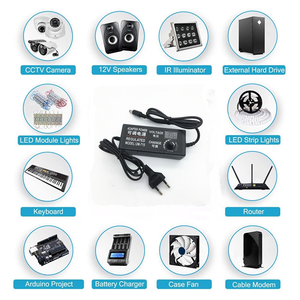 Adjustable AC to DC 3V-12V 3V-24V 9V-24V Universal dapter with display screen voltage Regulated power supply adatpor 3 12 24 v