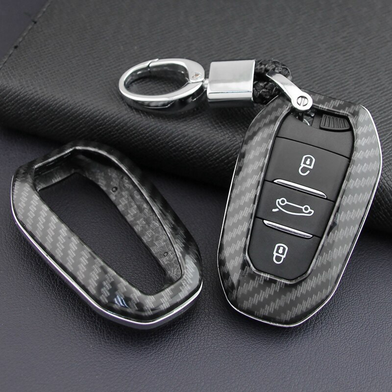 Carbon Fiber Car Key Cover Case Chain Smart Cover Buckle Car Accessories for Peugeot 4008 5008 Citroen C5 Picasso DS