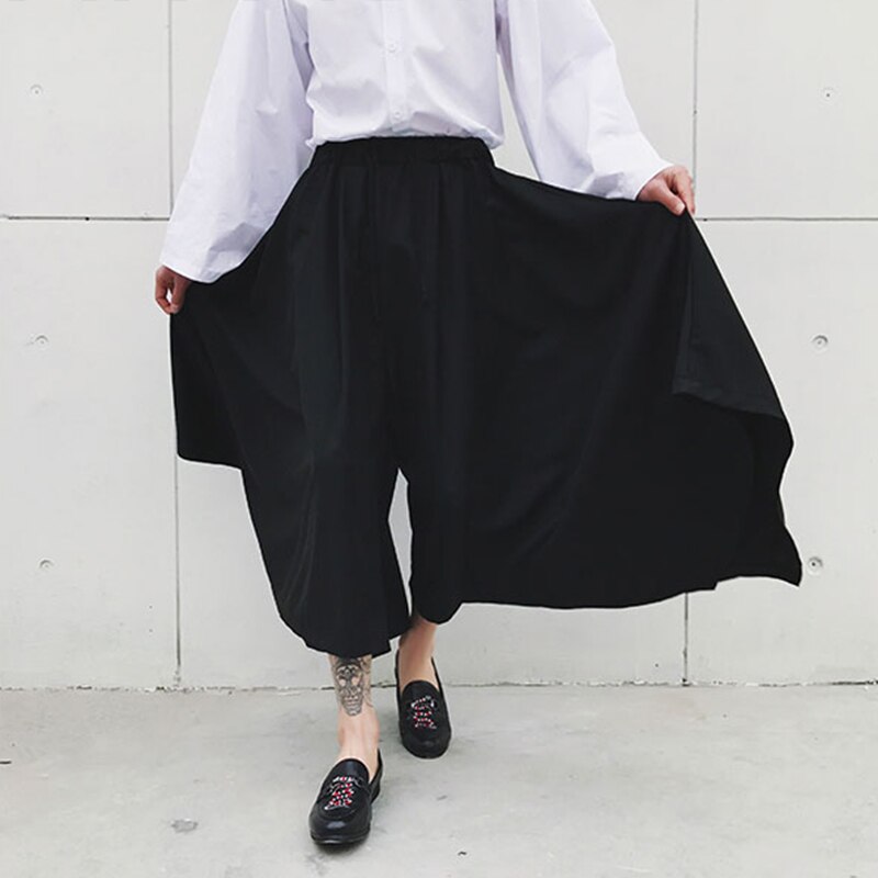 Pantalones de falda originales simples para hombre, pantalones informales de , de campana oscura, pierna ancha de 9 puntos, ultra anchos y elegantes