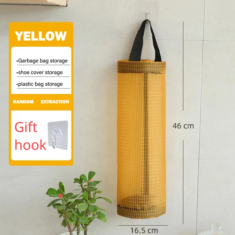 Hause Lebensmittel Tasche Halter Wand Halterung Kunststoff Tasche Halter Spender Hängende Lagerung Müll Müll Tasche Küche Müll Organizer: YELLOW