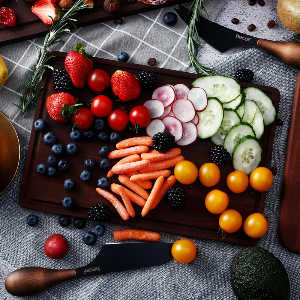 Hecef Carbonized Acacia Wood Cutting Board with Juice Grooves and Built-in Recessed Grips, Ultra Thick Hardwood Chopping Board f