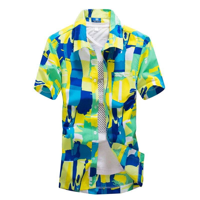 Camisas de playa a cuadros para hombre, camisas de manga corta estampadas para hombre, Camisa de playa de verano transpirable de secado rápido, camisas de para hombre, talla grande 5XL: green / S