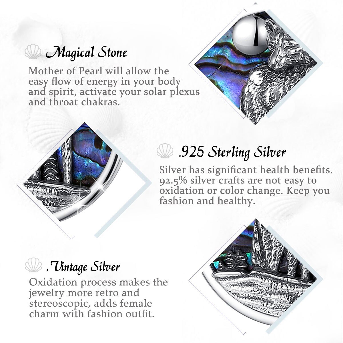 Eudora 925 sterling silber abalone muschelkopf wolfsanhänger mutter auster blau farbenfroh feine halskette schmuck für führungskraft