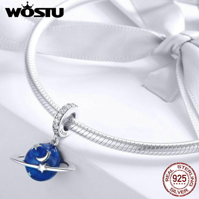 WOSTU Top 925 Sterling Silver Shiny Star Not round Beads Charm Fit Bracelet Necklace Pendant Original Jewelry CQC933