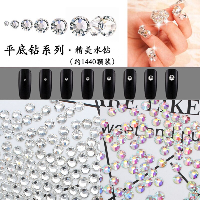 SS3 4 5 6 8 10 12 16 20 Glas Nagel Strass AB Klar oder Kristall 1440 nagel aufkleber strass für 3D Nagel Embellishments-S-29