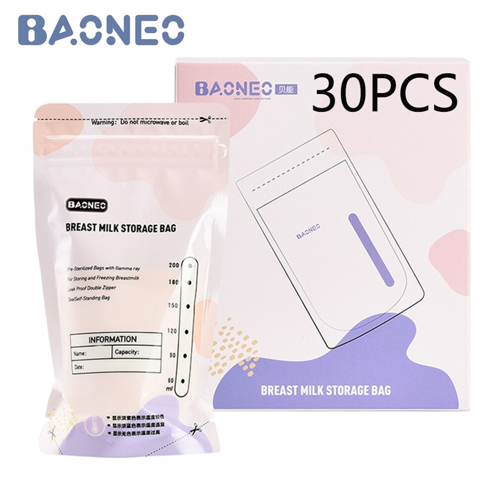 Baoneo 200mL Milk Freezer Bags Mother Milk Baby Food Storage Breast Milk Storage Bag BPA Free Baby Safe Feeding Bags Feeding: 30pcs