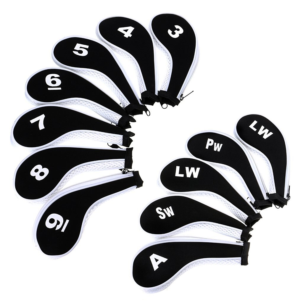 Number Print Golf Club Irons Covers Zippered Driver Head Cover with Long Neck-Set Of 12: Default Title