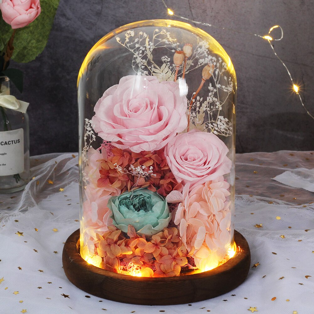 Beauty And The Beast Immortal Flower Rose In Glass Inside Wedding Decoration Flower Christmas Mother's Day Birthday: DA04