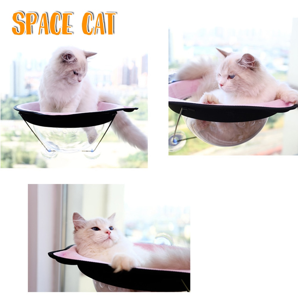 Transparent Space Capsule Cat Hammock Suction Cup Hanging Cat Sunbathing Window Sill Bed Toy Catnip Safety Pet Nest