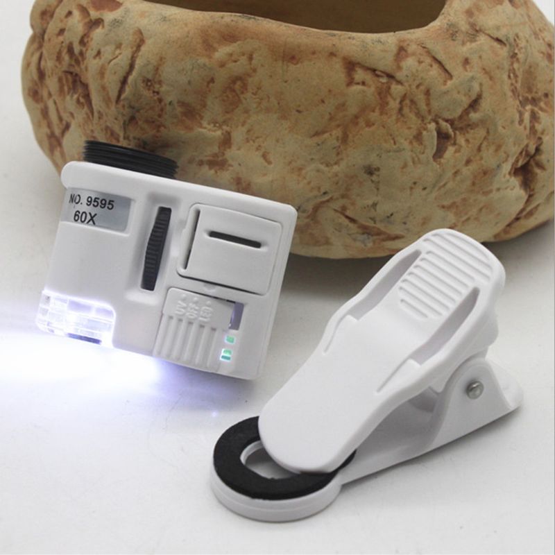 60X Microscope LED Magnifier Jewelry Loupe Lens Zoom Mobile Phone Camera Clip