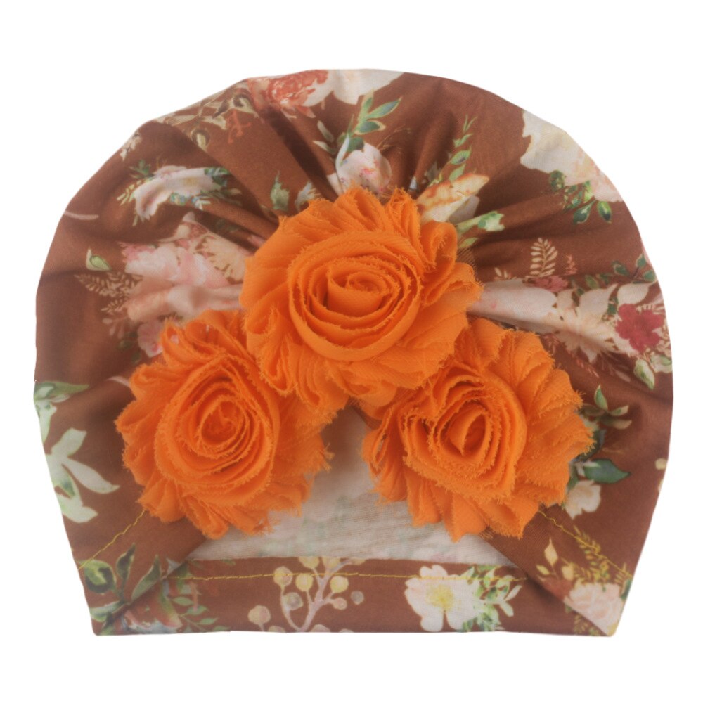 Babymössa för flickor blommig vår sommar flickhatt munk turbanhatt spädbarnsmössa 7 färger: Orange blomma hatt