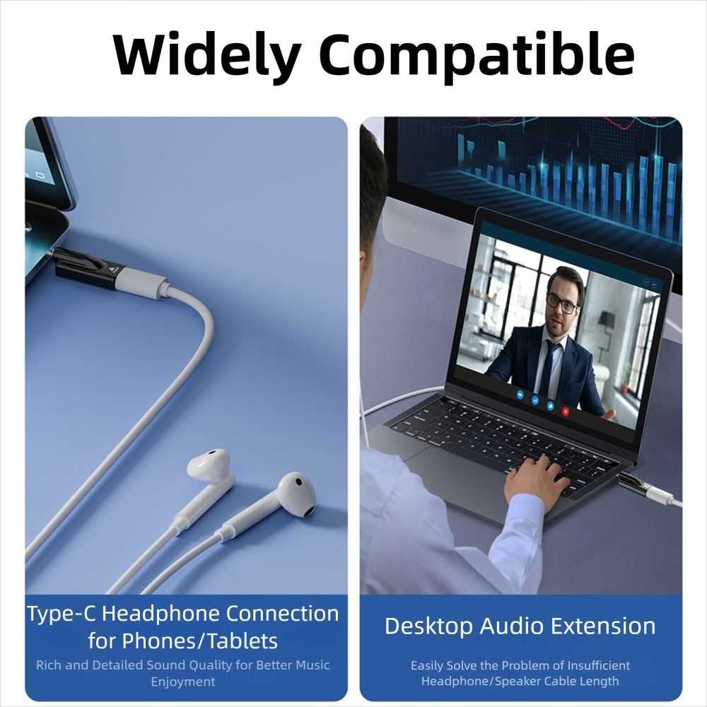 Male to Female USB Type-C to 3.5mm Converter No Delay Plug and Play Audio Adapter HiFi DAC USB-C to AUX Connector