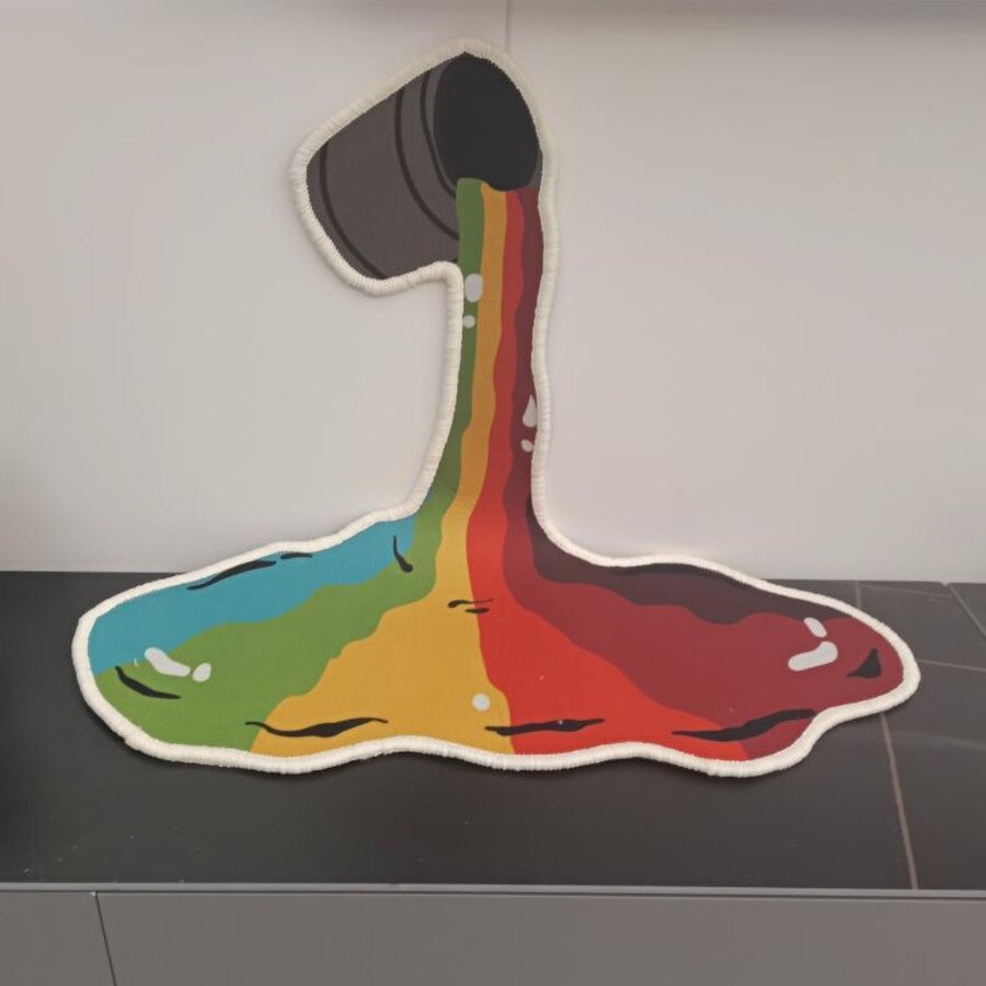3D Rainbow Paint Bucket Tapestry Carpet Rug Irregular Living Room Bedroom Carpet Non-slip Floor Mat Home Decoration: 80cm / A