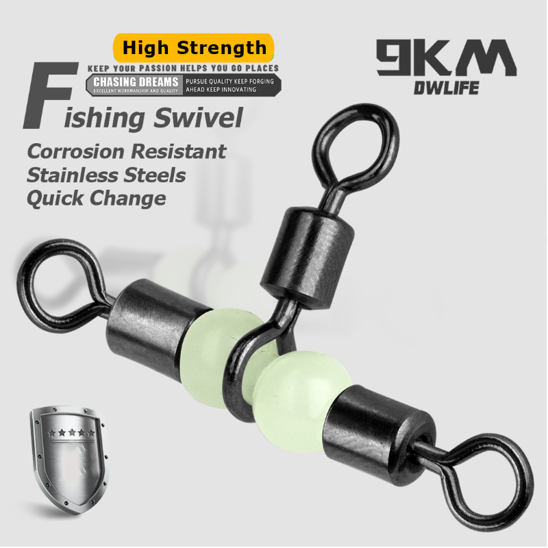 3 Way Swivels 15~60Pcs Three Way Fishing Swivel Tackle Saltwater Fishing Barrel Swivel Fishing Line Connector With Glow Beads