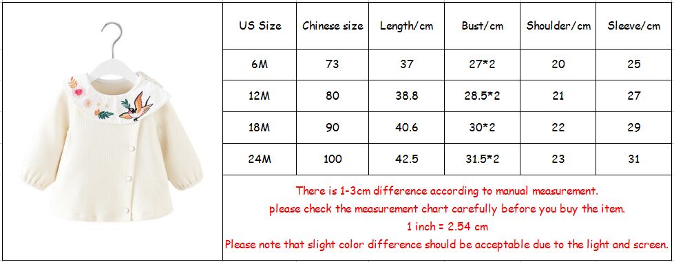 Baby Girls Clothes Newborn Infant Bird Embroidery Baby Girls Long Sleeve Shirt Tops Outfits Girls Blouses 0-2Y