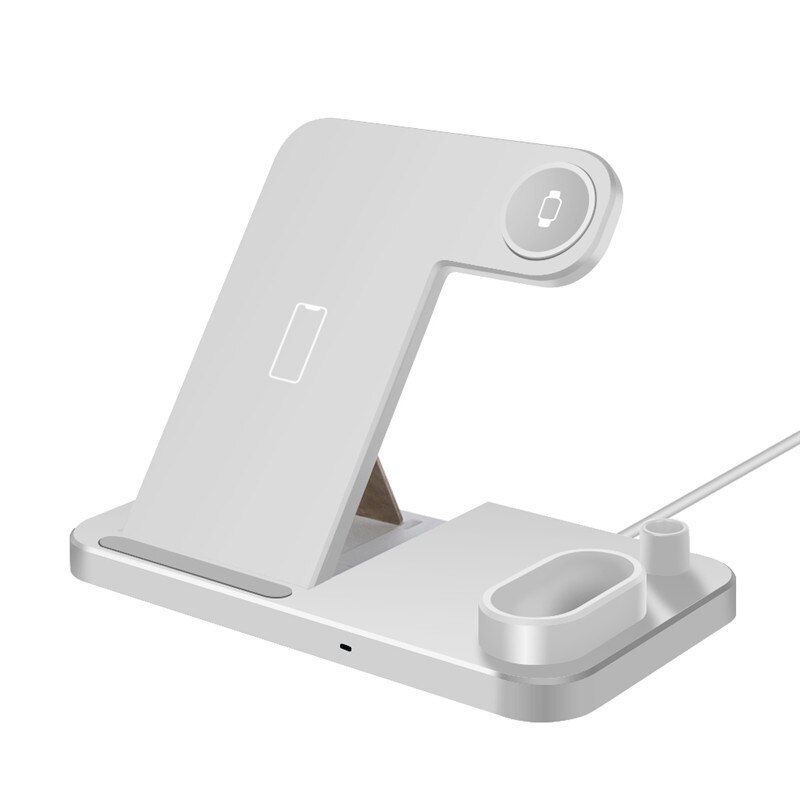 4 In 1 Qi Fast Charger Wireless Charging Stand Voor Iphone Apple Iwatch 5 4 3 2 Oplader Pad Dock station Voor Airpods Apple Potlood: WHITE