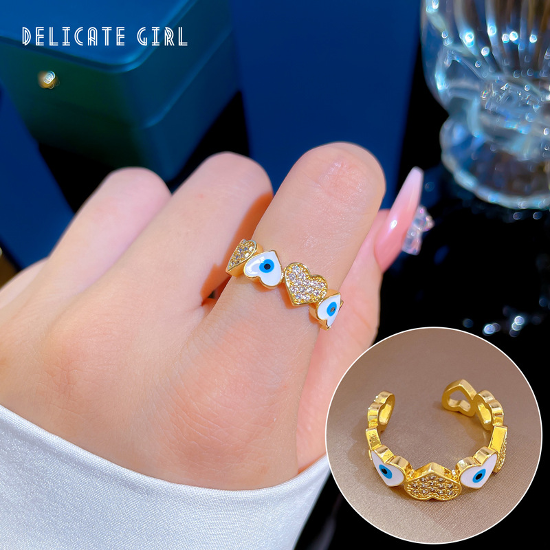 CZ Crystal Enamel Blue Eyes Heart Ring For Women Romantic Heart Stackable Rings Fine Jewerly Wedding Birthday: Default Title