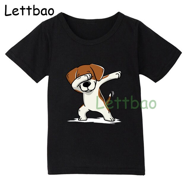 Children's Short-sleeve T-shirt for Boy/Girls 2-9 Years Teens Childish Cotton Character Dog Dabbing Kids Tops Tee: 130