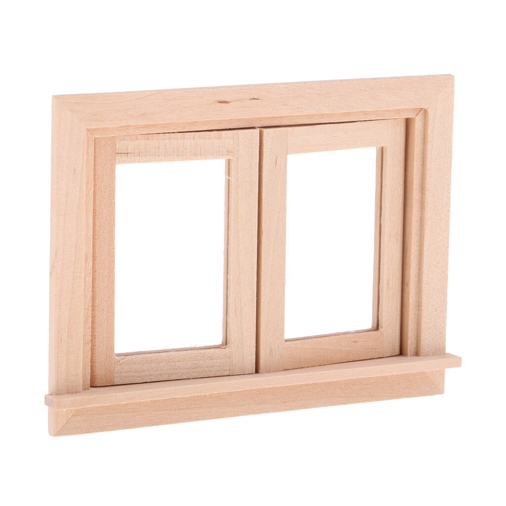 Umalet 1:12 dukkehus træ 2 panel vindue med glas, dukker hus miniature møbler gør det selv gør tilbehør
