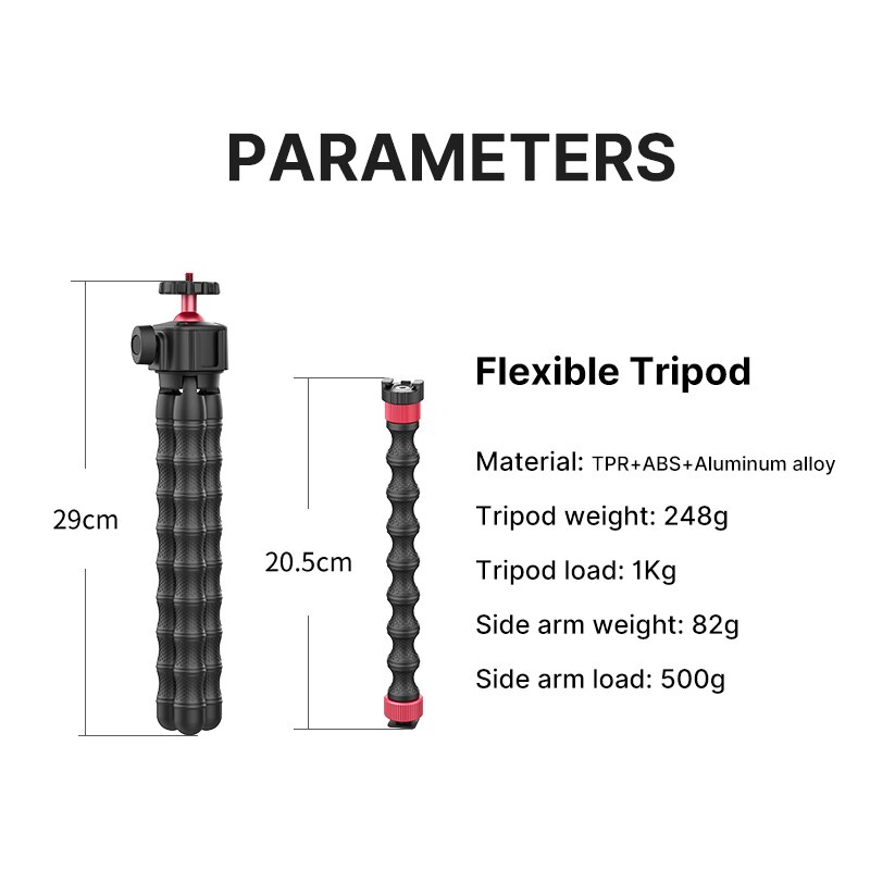 Ulanzi-trípode de pulpo Flexible, monopié de MT-52 con soporte de doble brazo, 1/4 tornillo de extensión, Zapata fría, para cámara de teléfono inteligente