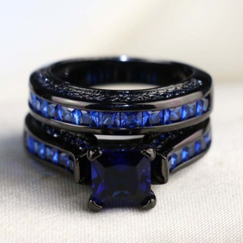 FDLK Luxury Women Ring Blue Zircon Ring Set Wedding Rings For Women Girls Birthday Party Jewelry