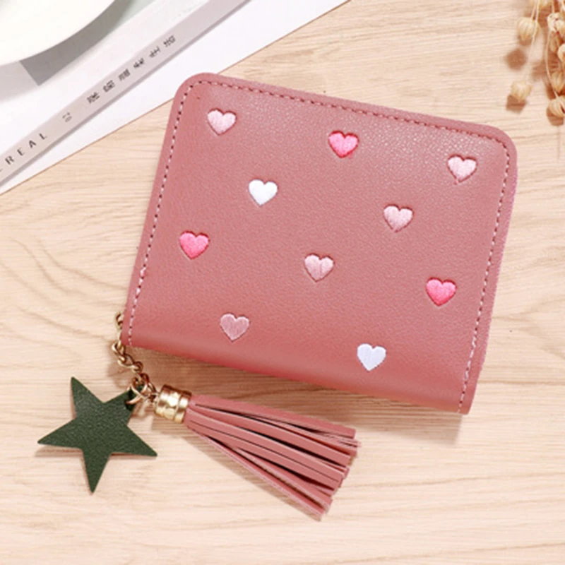 1PC Wallet Women Ladies Mini Tassel Wallets Cute Short Zipper Lovely Pu Leather Coin Purse Female Hand Wallet: plum