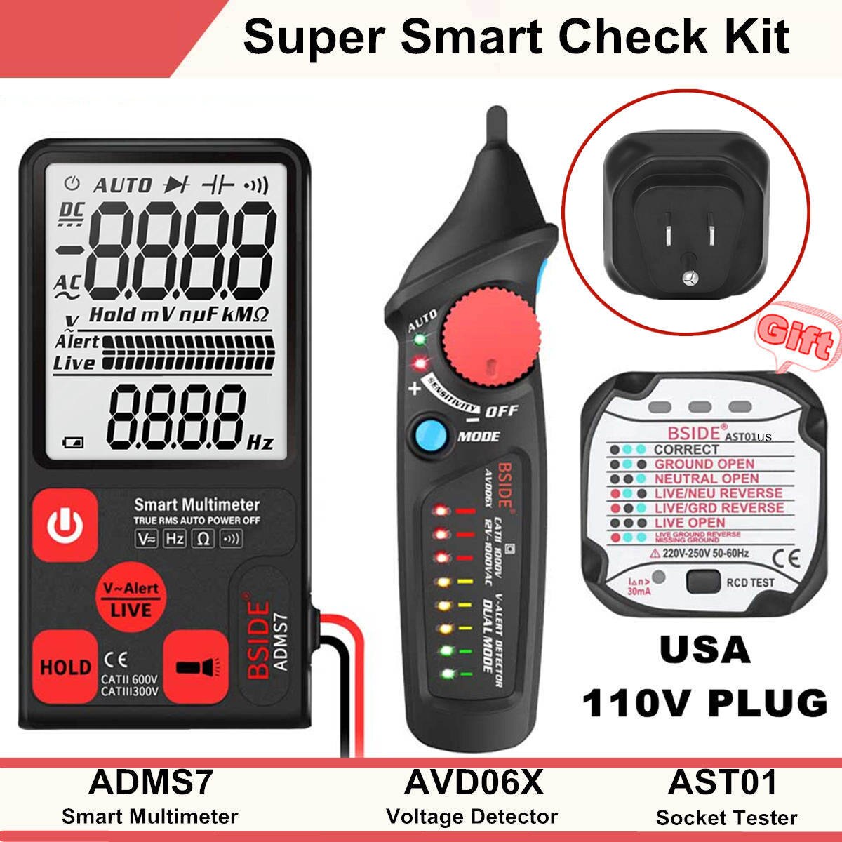 ADMS7 Spannung Tester 3,5 ''Große LCD Digital Smart Multimeter 3-Linie Display TRMS 6000 Zählt DMM mit Analog balken
