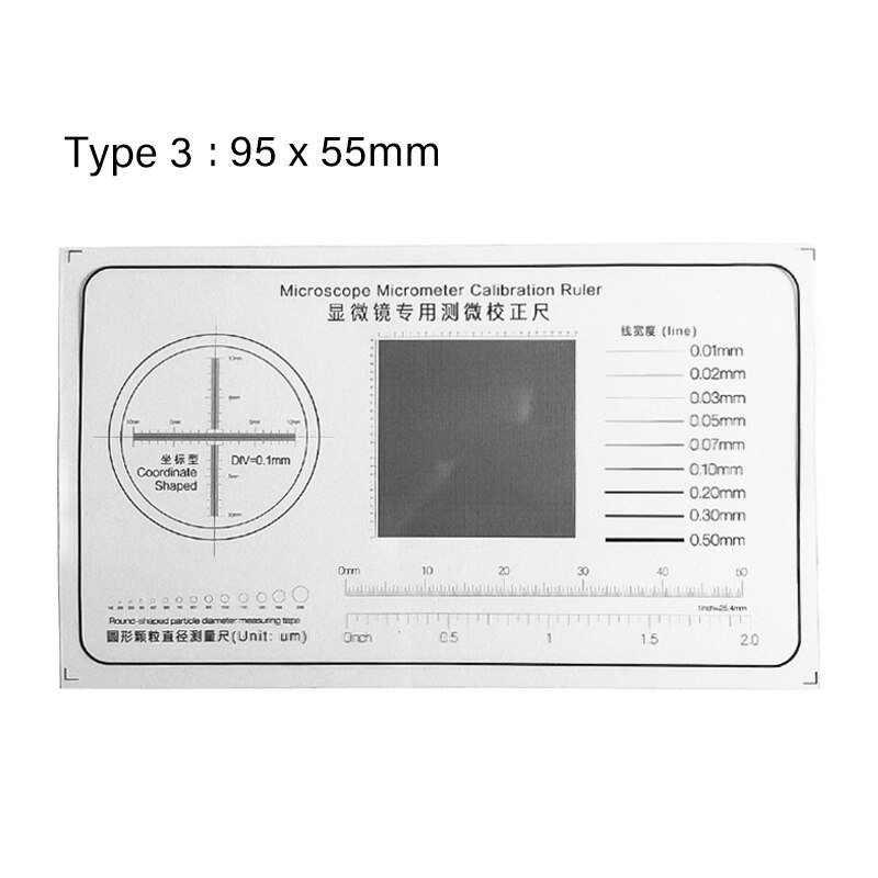 Regla de calibración de Micrómetro de microscopio, Micrómetro de red de RED de red, medición de escala de línea cruzada, medición de coordenadas de forma redonda: 95x55mm
