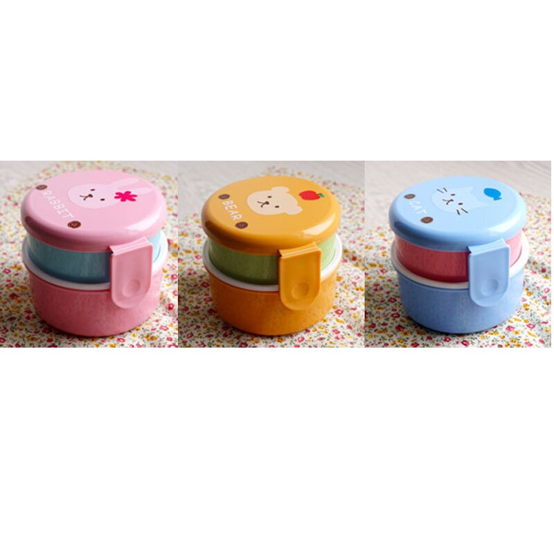 Cute Animal Lunch Box Japanese Double-layer Round Mini Lunch Box Children's Lunch Box Microwave Box Bento Box Kids Lunch Box