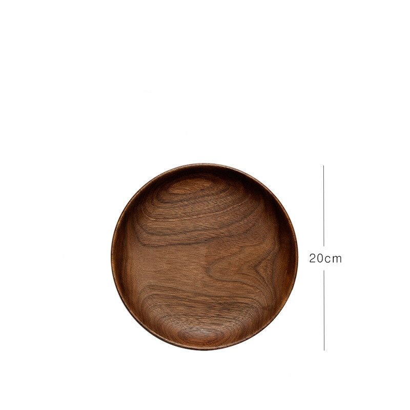 Rectangle Black Walnut Wood Plate candy Fruit Dishes Saucer Dessert Dinner Bread Pizza Food Storage Tray Round Shape Plate: 20CM