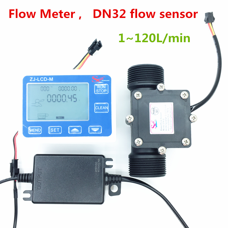 Zj-lcd-m strømningsmåler kontroller +1.25 &quot;hall flow sensor  dn32+ ntc temperatursensor