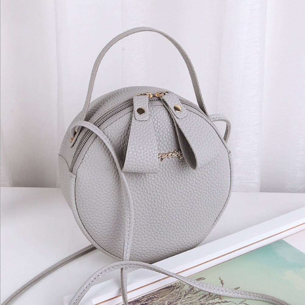 Bolso redondo de piel para mujer, bolsas de mensajero de hombro, de a la: Gris