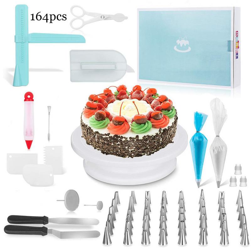 164Pcs Diy Multifunctionele Cake Decorating Kit Taart Draaitafel Set Gebak Buis Fondant Tool Cake Keuken Dessert Gereedschap