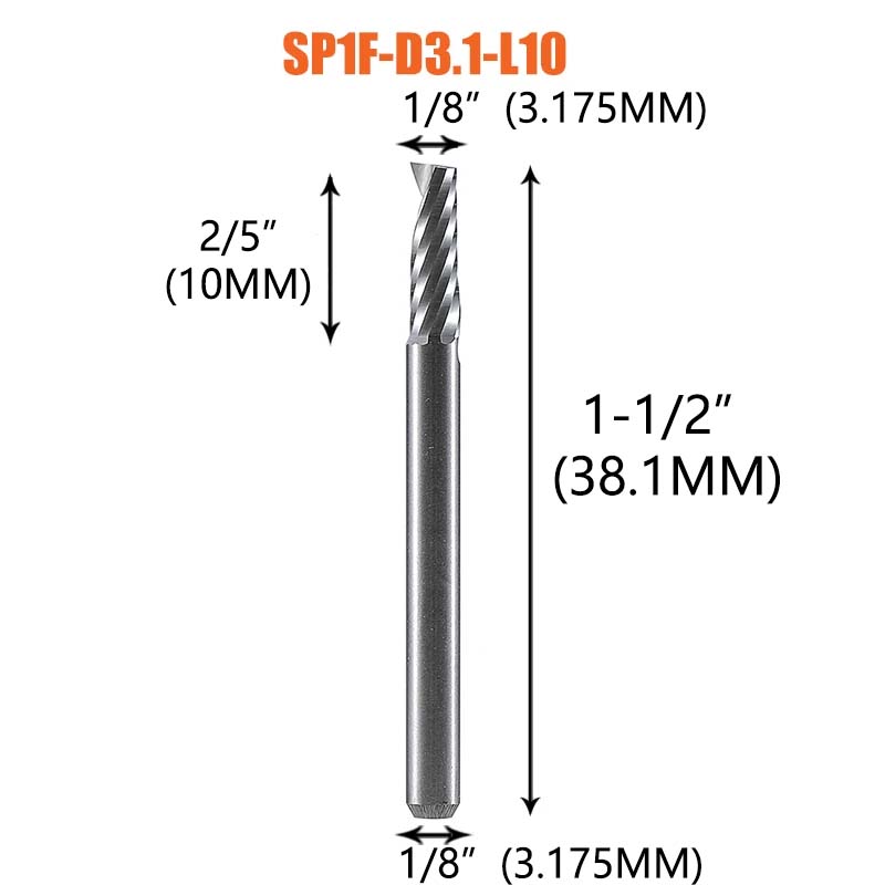 Dreanique 1pc Single Flute Spiral End Mill 1/8 1/4Inch Shank CNC Carbide Aluminum Inch Size Cutter for woodworking Acrylic ACM: 8.5mm