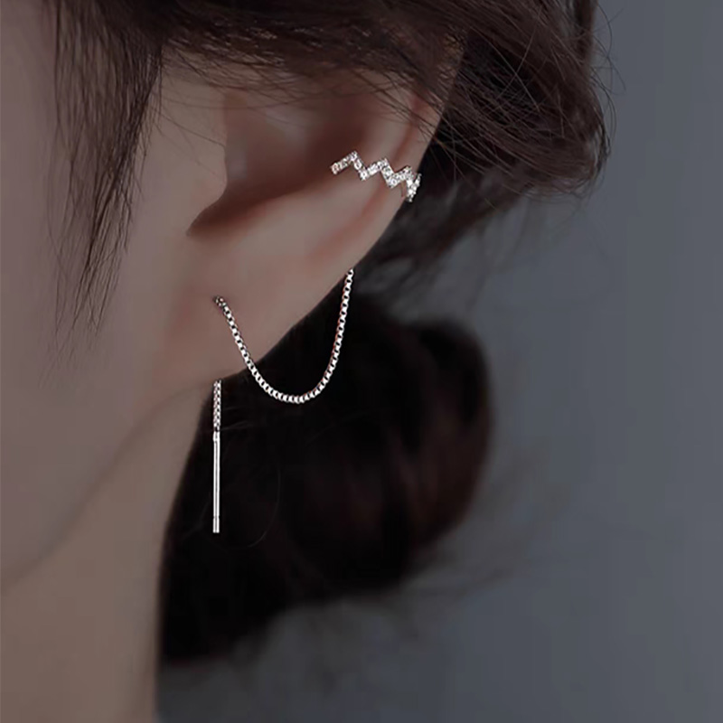 Pendiente de cadena de borla larga para mujer, Clip de oreja Y2k sin agujero, cartílago Orbital Kpop, manguito de oreja sin Piercing, joyería INS, 1PC: Morado